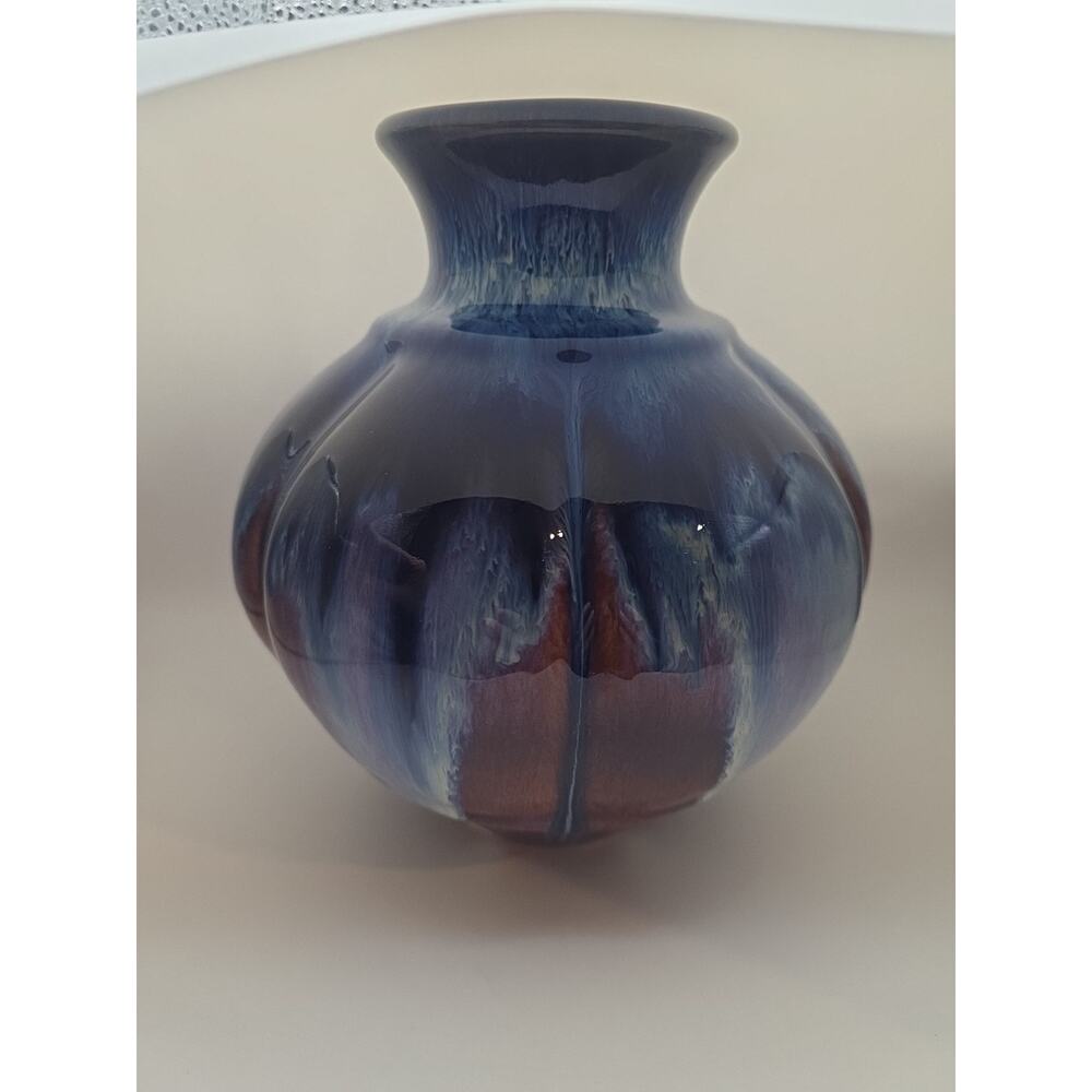 Signed Bill Campbell Studio Art Drip Glaze Pottery Vase 8"